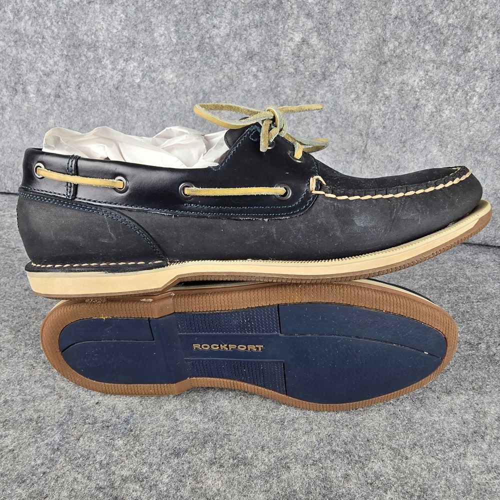 Rockport Mens 11 W Black Leather Boat Shoes Bennett Lane Deck Moccasins V77051